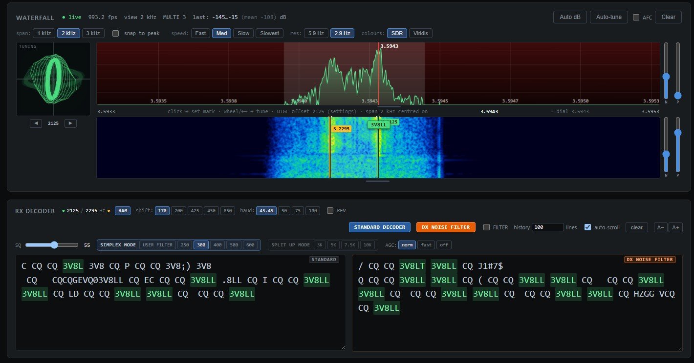 STANDARD DECODER and DX NOISE FILTER side by side: 3V8LL in noise and QSB on 80 m